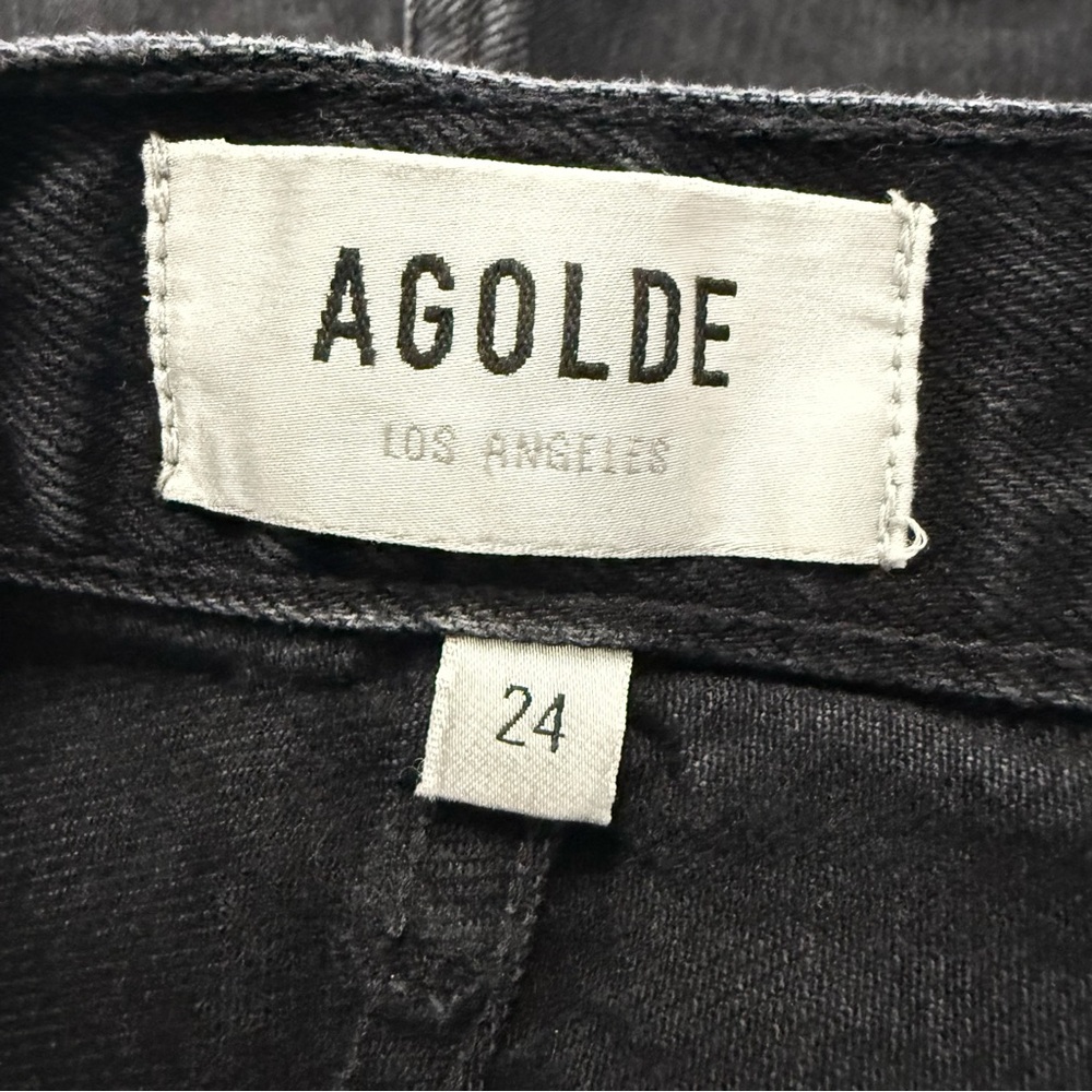 AGOLDE DEE FADED BLACK HIGH RISE WAISTED DISTRESSED FRAYED SIDE SLIT JEAN SHORTS - Picture 4 of 9